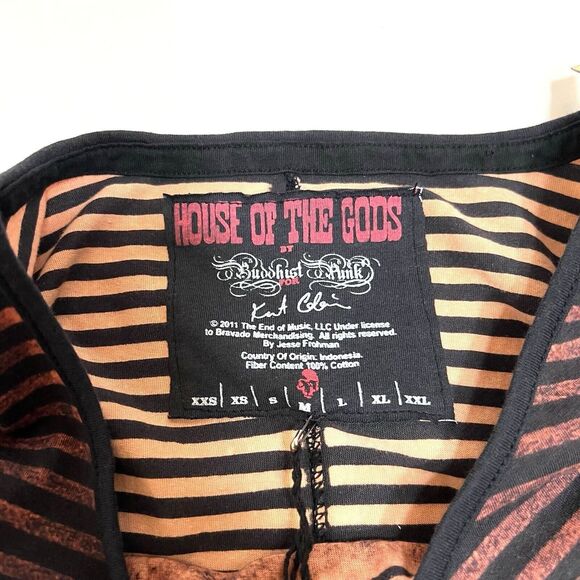 House of the Gods Nirvana Kurt Cobain Tee Women M Peach Stripe Band Y2K NWT - Picture 3 of 11